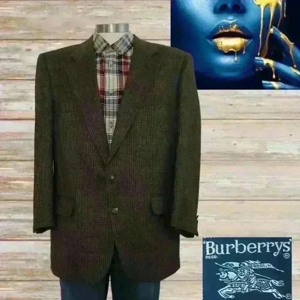 Burberry Herringbone Sports Coat Blazer Men's Pure Wool Size 44S